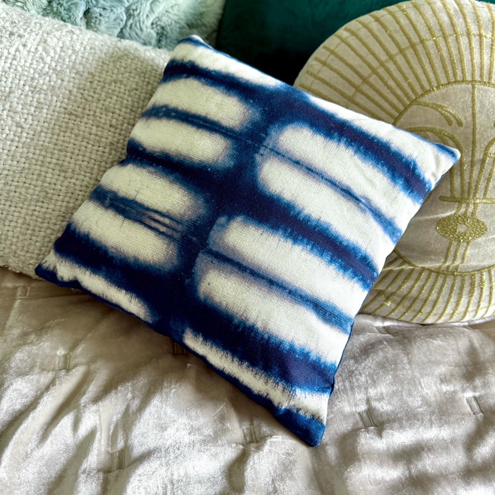 Small 11x11 Square Navy Blue Indigo Tie-Dye Throw Pillow
